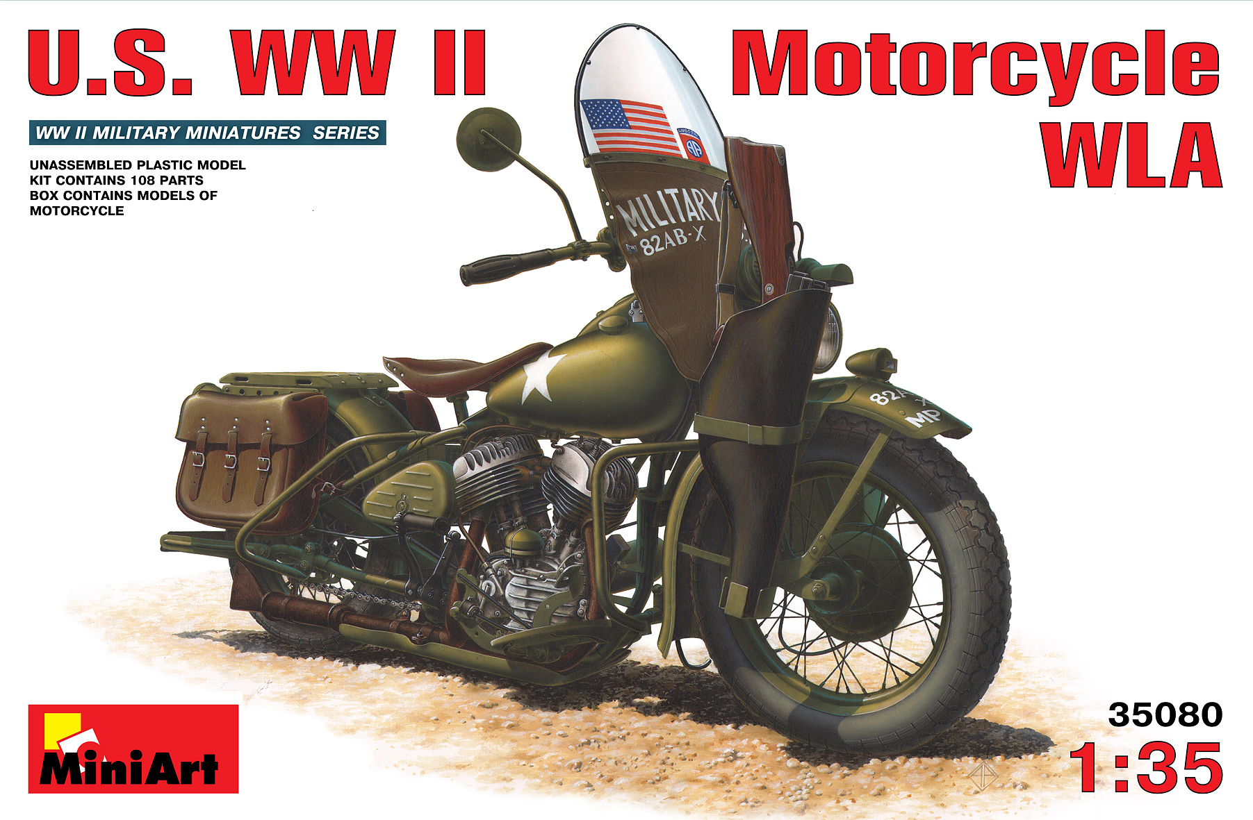 MiniArt 1/35 Scale U.S.Motorcycle WLA with Rider Plastic Model Building Kit # 35172 