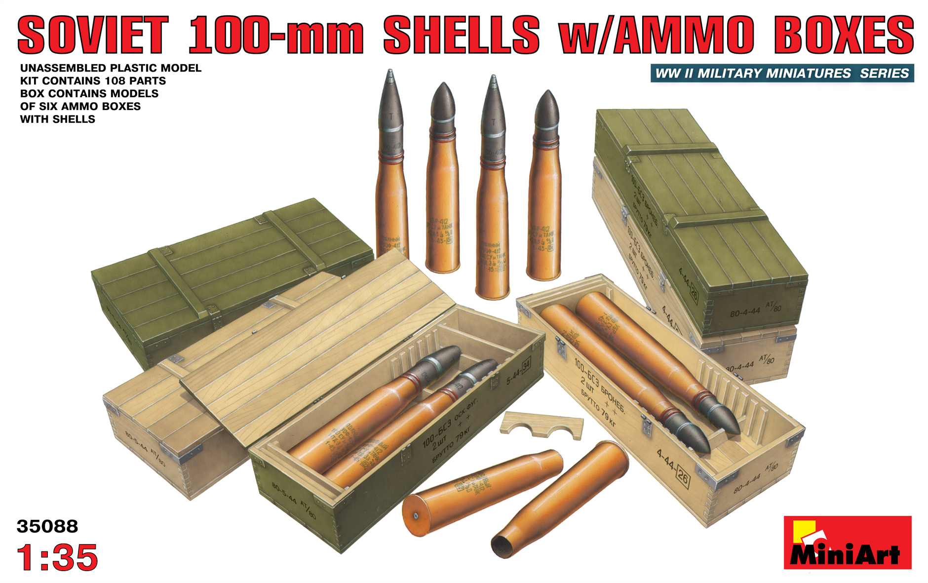 35088 SOVIET 100-mm SHELLS w/AMMO BOXES – Miniart