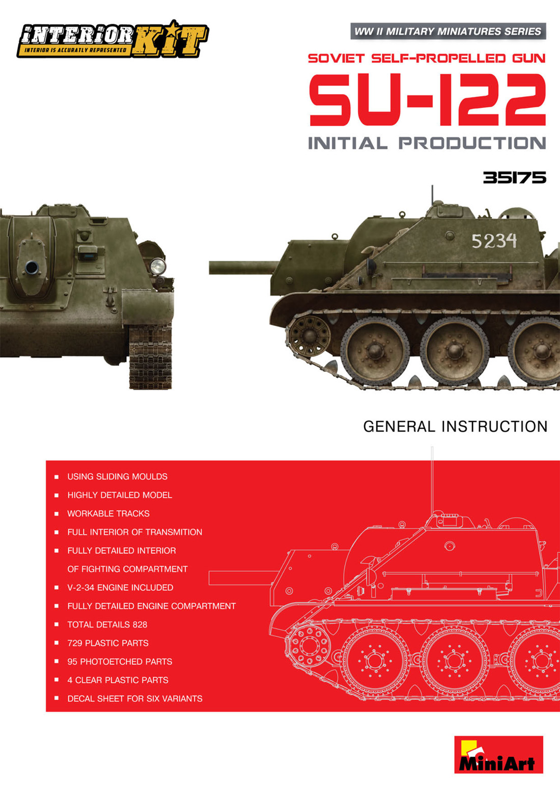 MiniArt 1/35 Su-122 Early Production Plastic Model Kit 35181 for sale online 