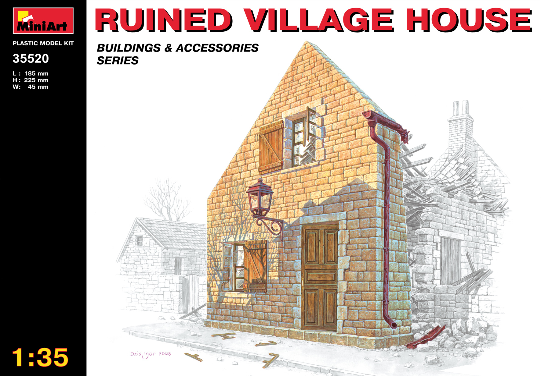 Miniart 1:35 Village Ruined House Model Kit 35520 