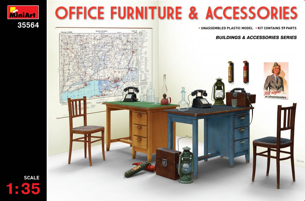 Miniart 1//35 Office Furniture and Accessories # 35564