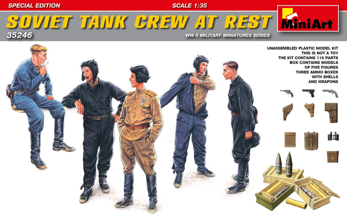 TRUMPETER 00413 1/35 WWII SOVIET RED ARMY TANK CREW AT REST PLASTIC MODEL KIT 