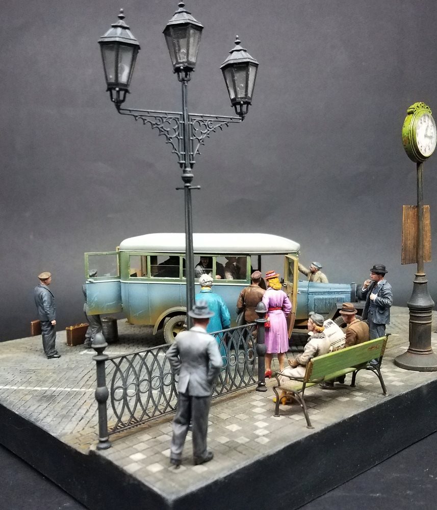 1/30 ww2 street lampost and bench 