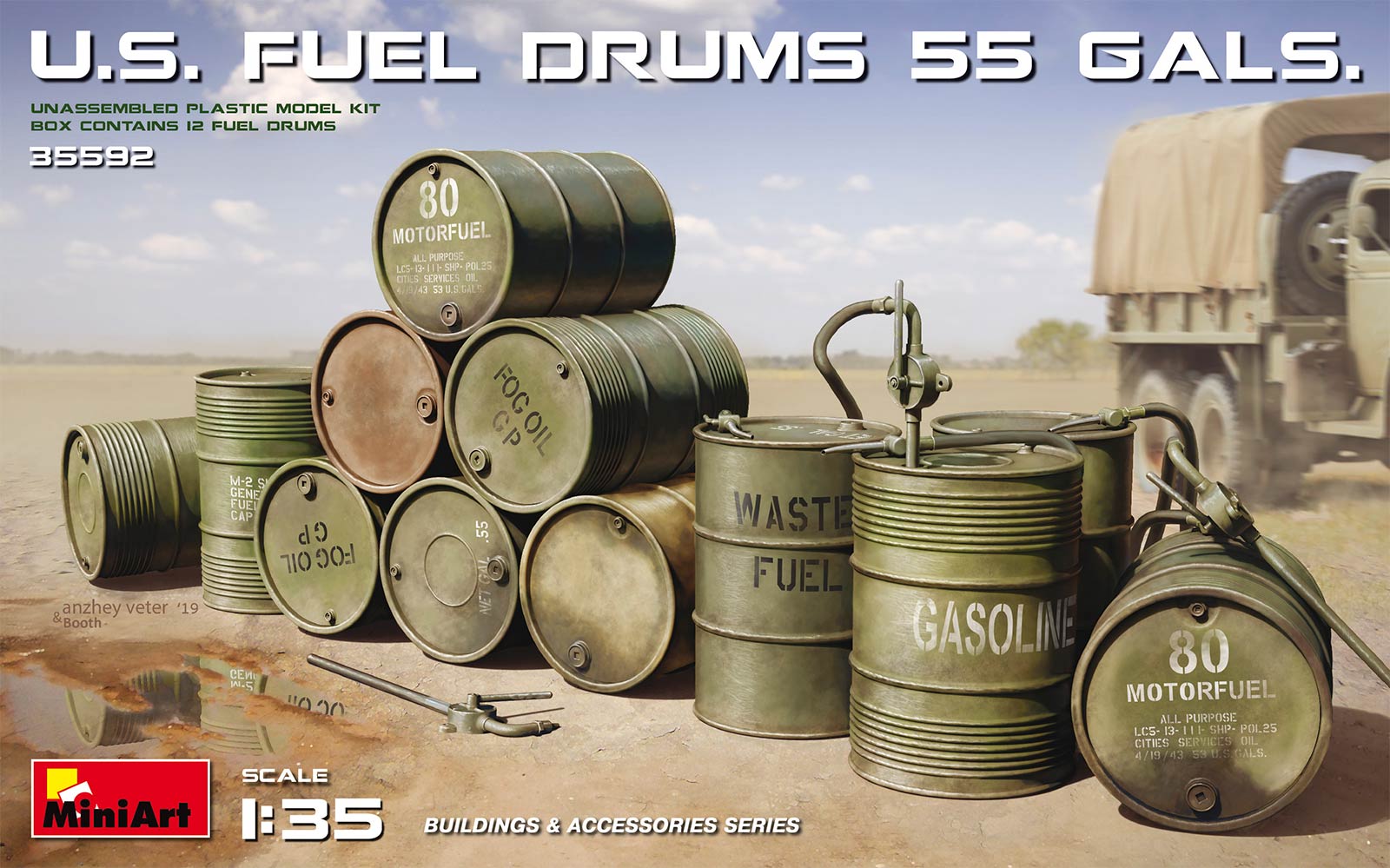 MiniArt 35592 WWII 12 USA Army Military 55 Gal Fuel Drums Plastic Model Kit 1 35 for sale online
