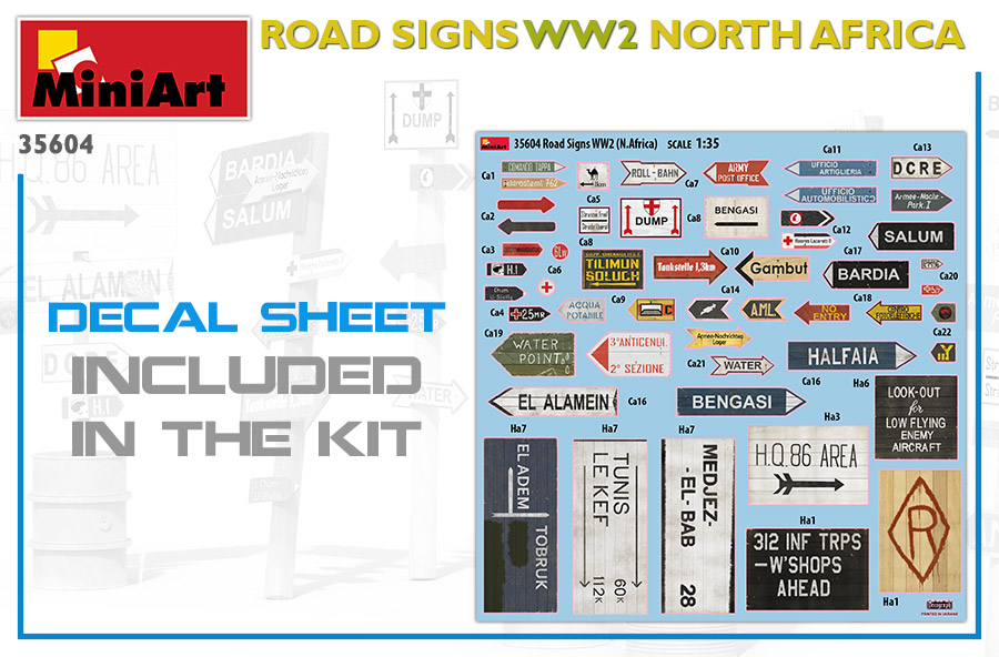 Road Signs WWII N. Africa MIN35604 Miniart 1:35 scale model kit parts 