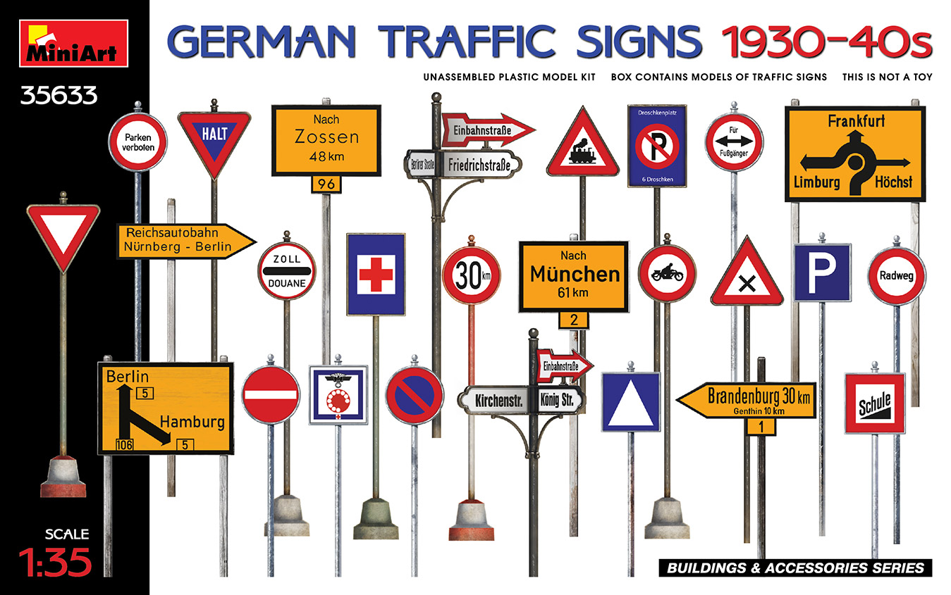 Eastern Front Set 1 Building and Accessories Plastic Model Kit # 35602 MiniArt 1/35 Scale German Road Signs WW2