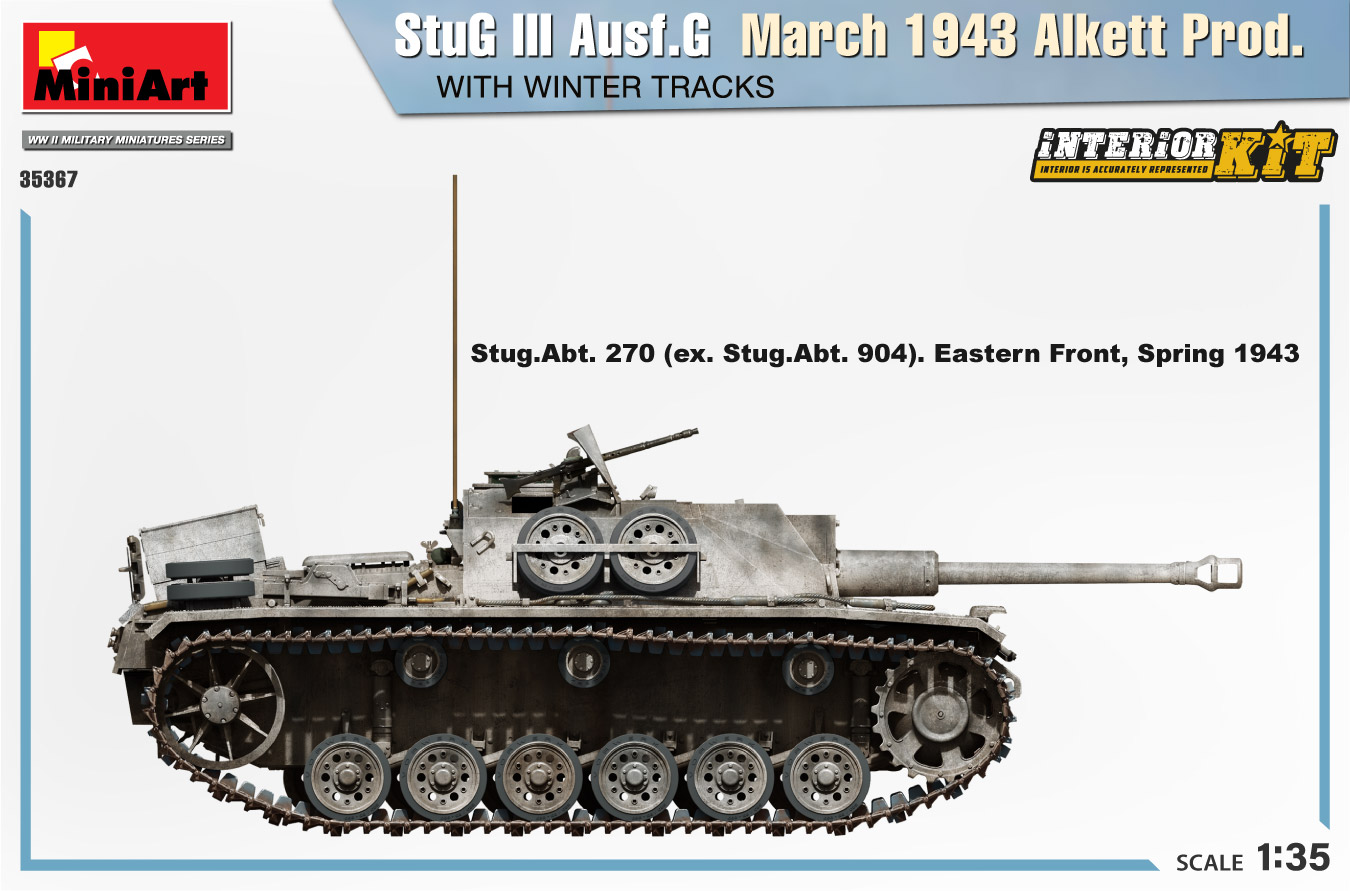 35367 德国StuG III Aust.G三号突击炮1943年3月带冬季轨道和内购– Miniart
