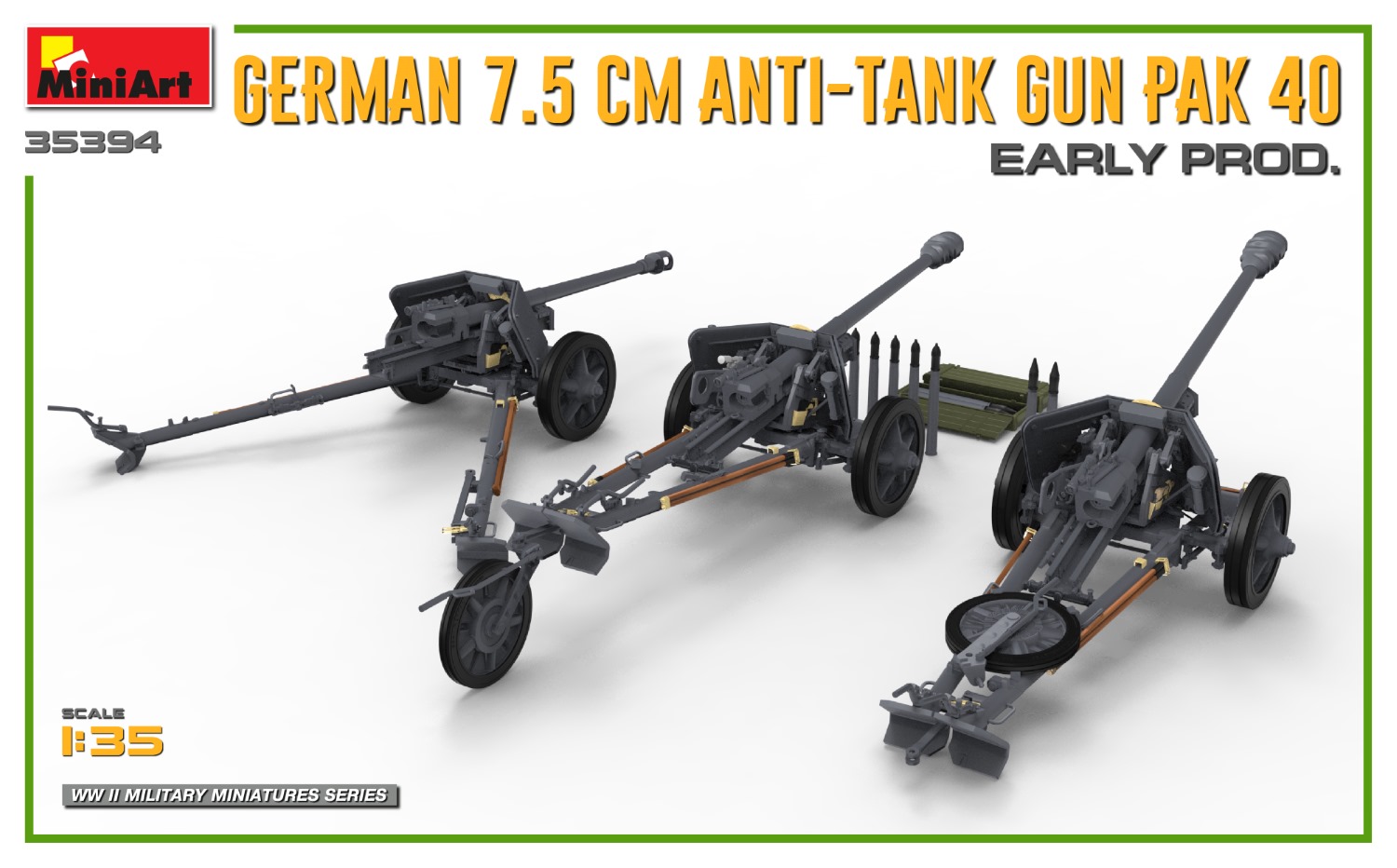 miniart GERMAN 7.5CM ANTI-TANK GUN PAK 40. EARLY PROD 35394 Scale