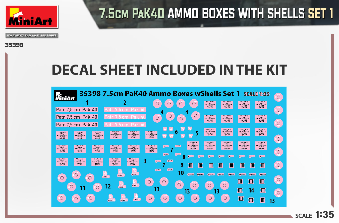 35398 7.5cm PaK40 AMMO BOXES WITH SHELLS SET 1 – Miniart